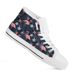 Dark Tropical Flamingo Pattern Print White High Top Shoes