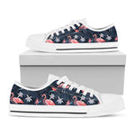 Dark Tropical Flamingo Pattern Print White Low Top Shoes