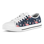 Dark Tropical Flamingo Pattern Print White Low Top Shoes