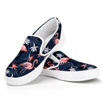 Dark Tropical Flamingo Pattern Print White Slip On Shoes