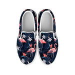 Dark Tropical Flamingo Pattern Print White Slip On Shoes