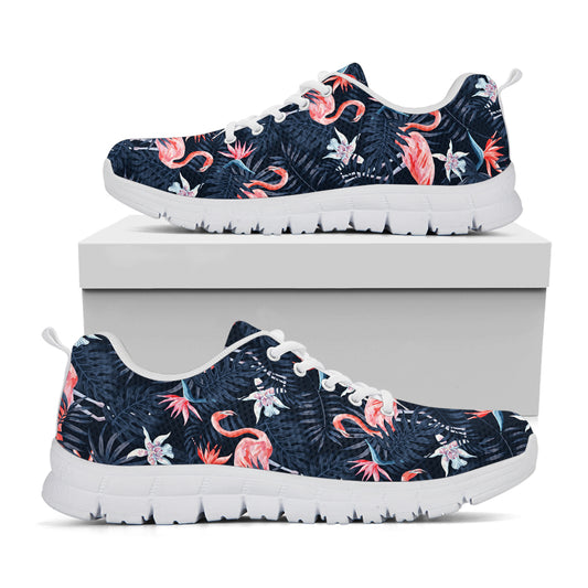 Dark Tropical Flamingo Pattern Print White Sneakers