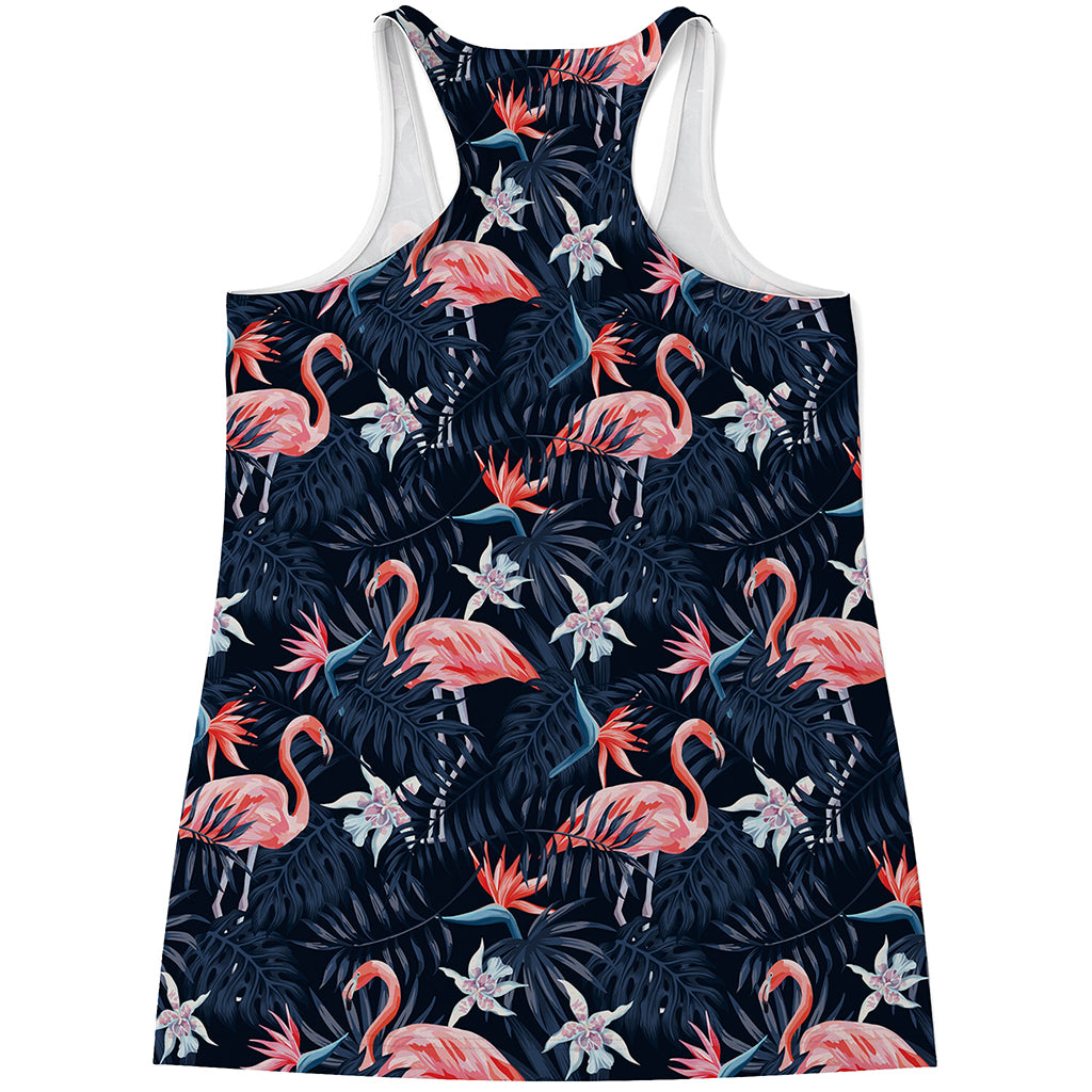 Dark Tropical Flamingo Pattern Print Women's Racerback Tank Top