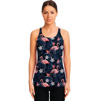 Dark Tropical Flamingo Pattern Print Women's Racerback Tank Top