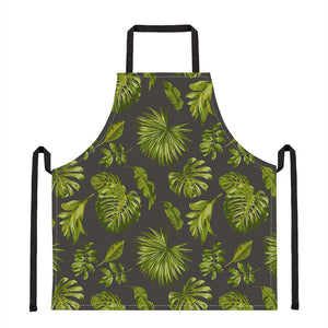 Dark Tropical Leaf Pattern Print Apron