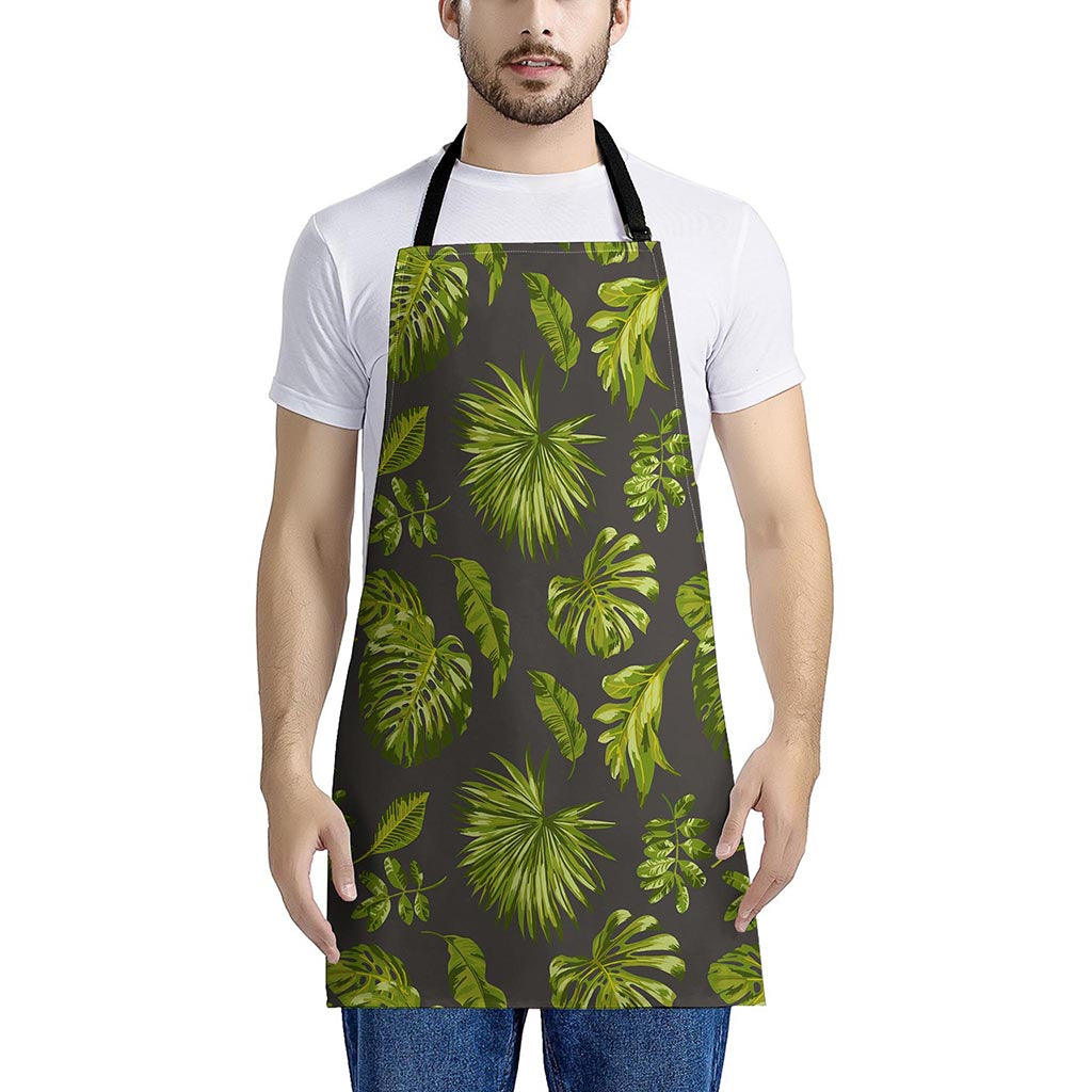 Dark Tropical Leaf Pattern Print Apron