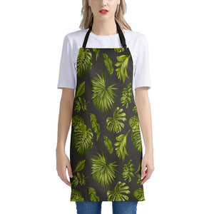 Dark Tropical Leaf Pattern Print Apron