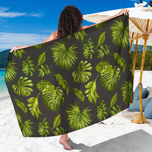 Dark Tropical Leaf Pattern Print Beach Sarong Wrap