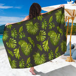 Dark Tropical Leaf Pattern Print Beach Sarong Wrap