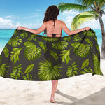 Dark Tropical Leaf Pattern Print Beach Sarong Wrap