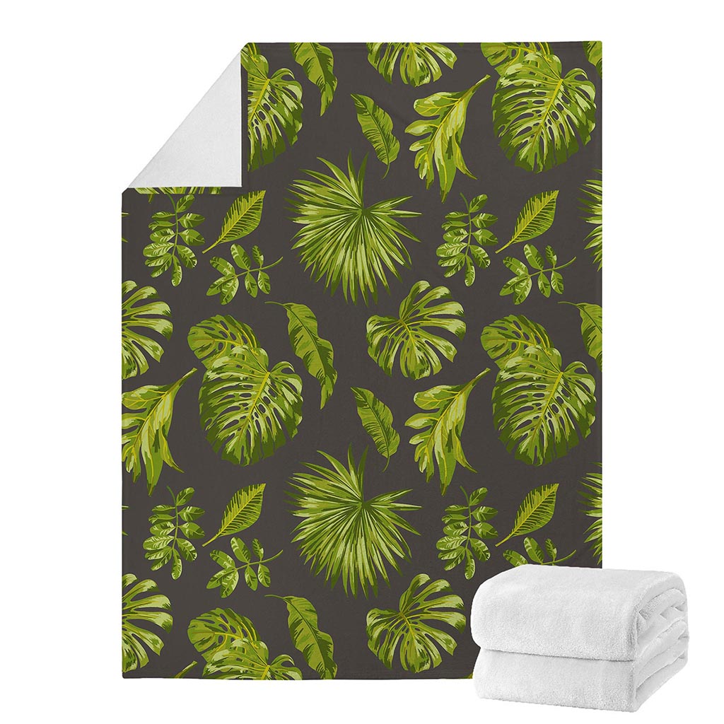 Dark Tropical Leaf Pattern Print Blanket