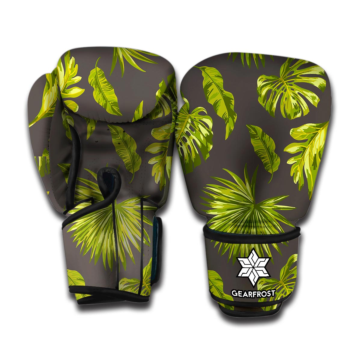 Dark Tropical Leaf Pattern Print Boxing Gloves
