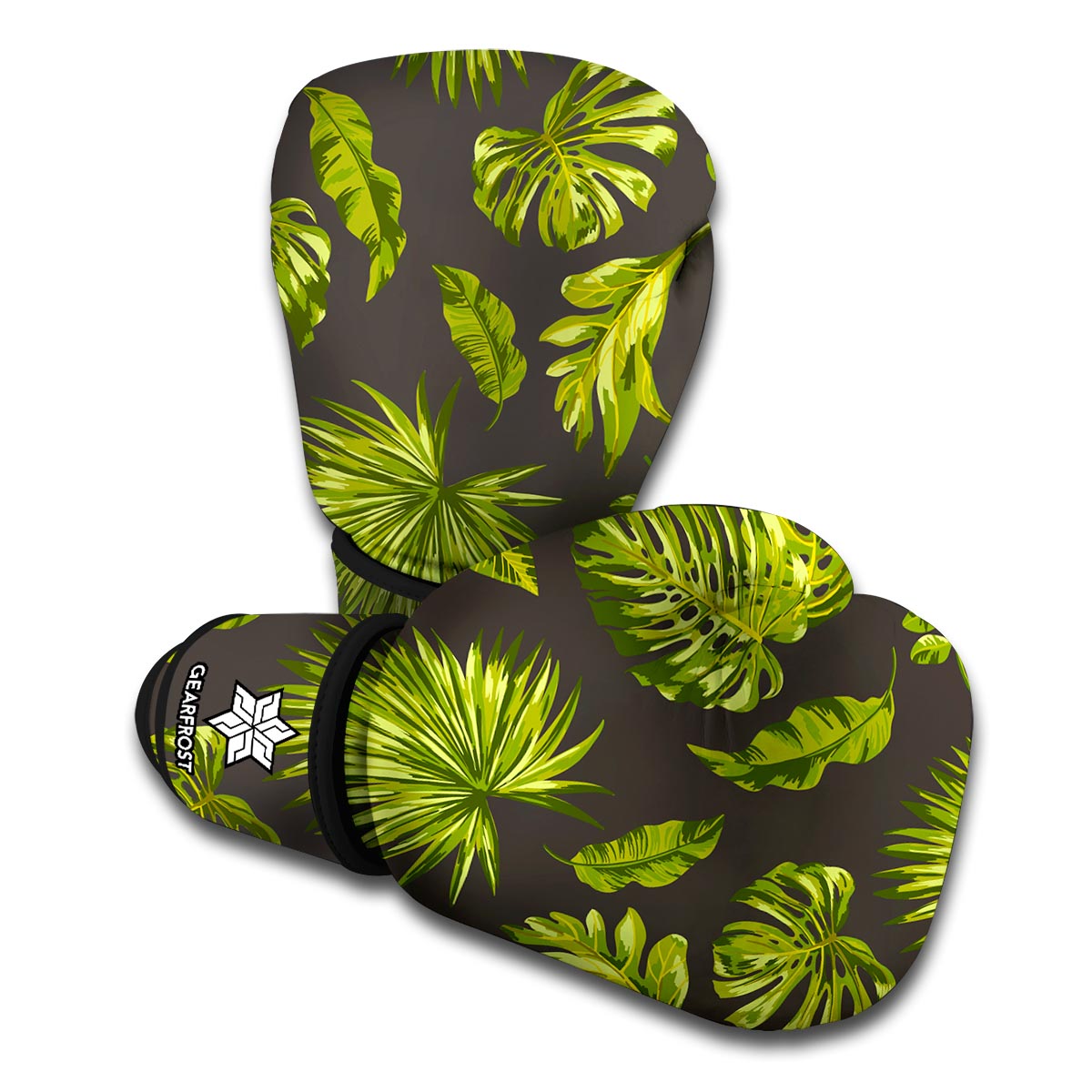 Dark Tropical Leaf Pattern Print Boxing Gloves