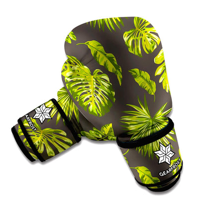 Dark Tropical Leaf Pattern Print Boxing Gloves