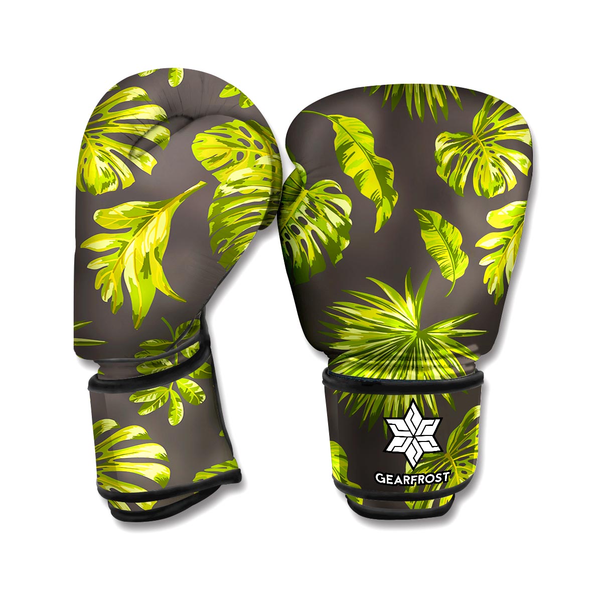 Dark Tropical Leaf Pattern Print Boxing Gloves