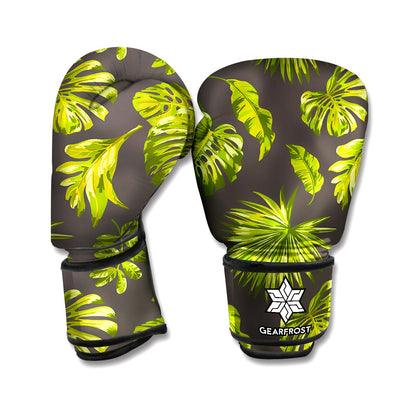Dark Tropical Leaf Pattern Print Boxing Gloves