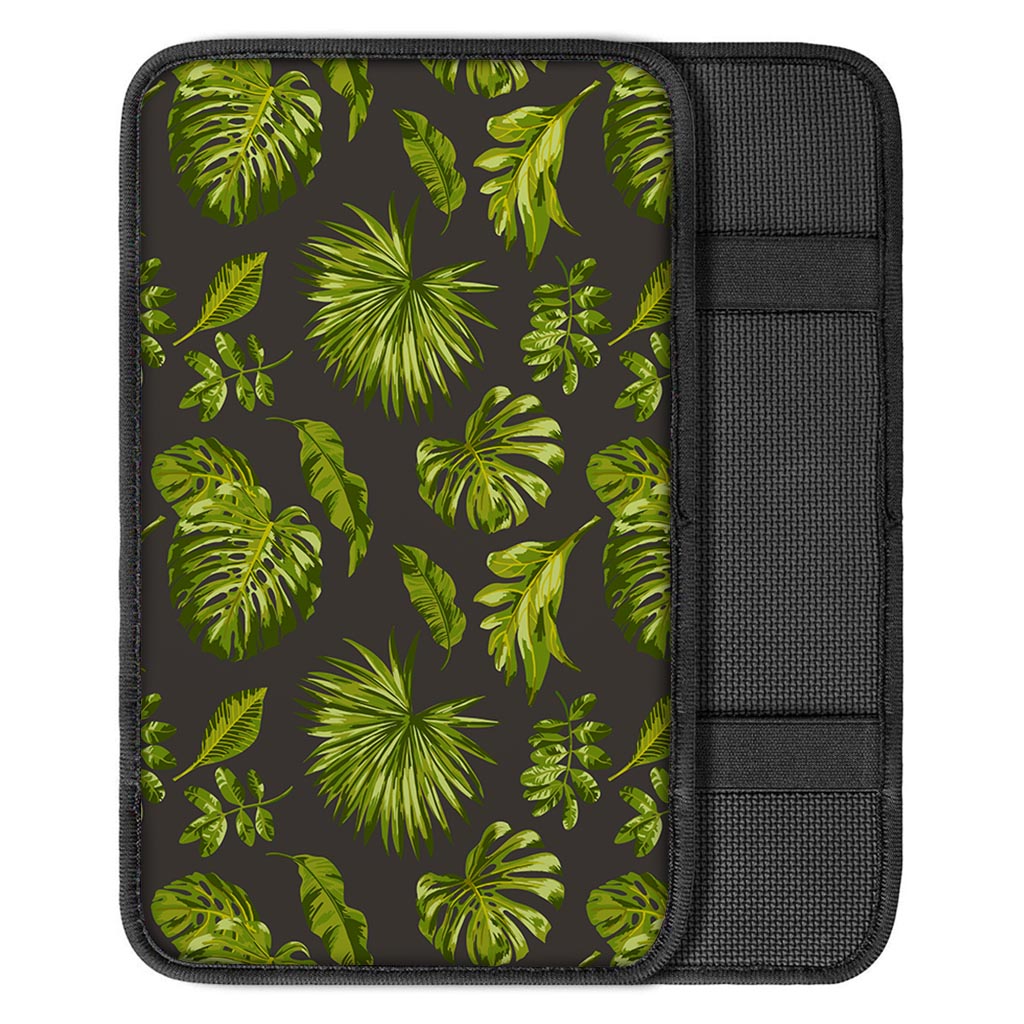 Dark Tropical Leaf Pattern Print Car Center Console Cover