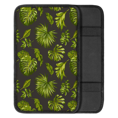 Dark Tropical Leaf Pattern Print Car Center Console Cover