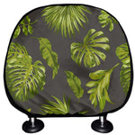 Dark Tropical Leaf Pattern Print Car Headrest Covers