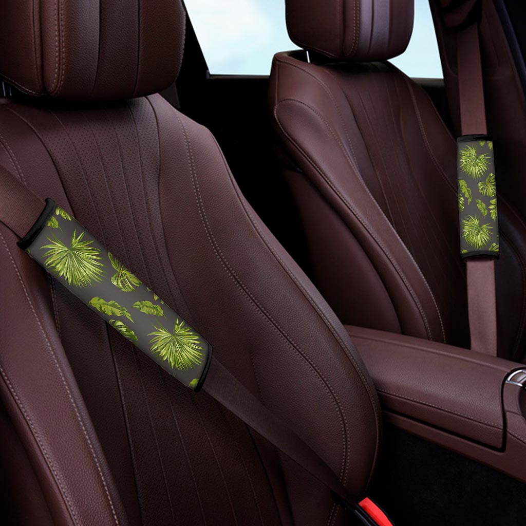 Dark Tropical Leaf Pattern Print Car Seat Belt Covers