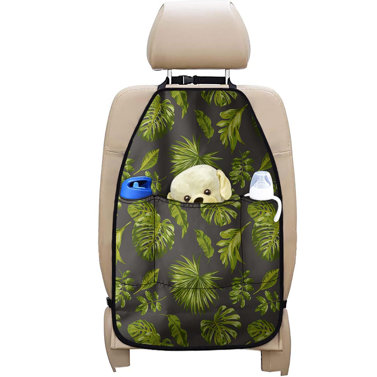Dark Tropical Leaf Pattern Print Car Seat Organizers