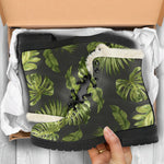 Dark Tropical Leaf Pattern Print Comfy Boots GearFrost