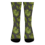 Dark Tropical Leaf Pattern Print Crew Socks