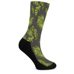 Dark Tropical Leaf Pattern Print Crew Socks