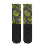 Dark Tropical Leaf Pattern Print Crew Socks