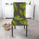 Dark Tropical Leaf Pattern Print Dining Chair Slipcover