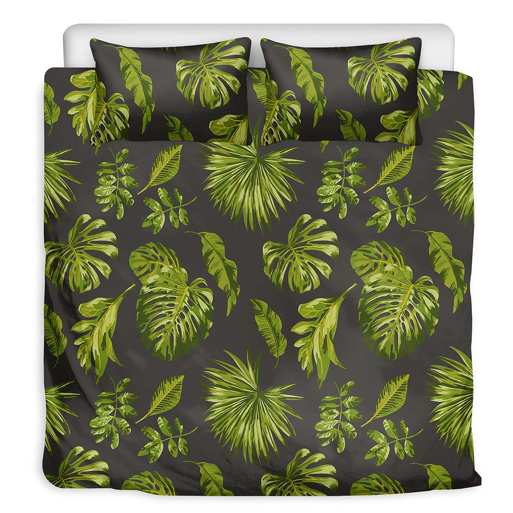 Dark Tropical Leaf Pattern Print Duvet Cover Bedding Set