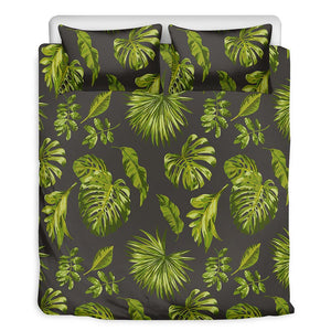 Dark Tropical Leaf Pattern Print Duvet Cover Bedding Set
