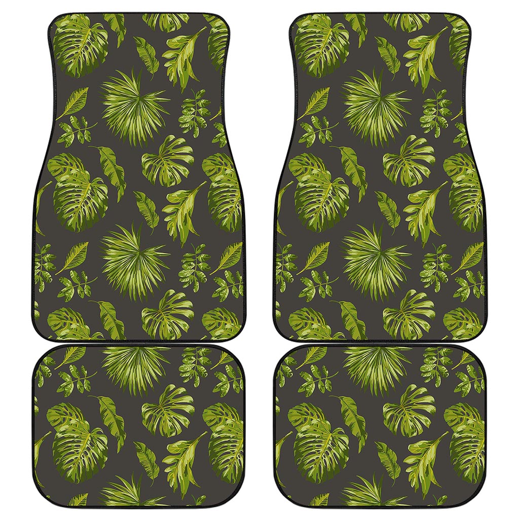 Dark Tropical Leaf Pattern Print Front and Back Car Floor Mats