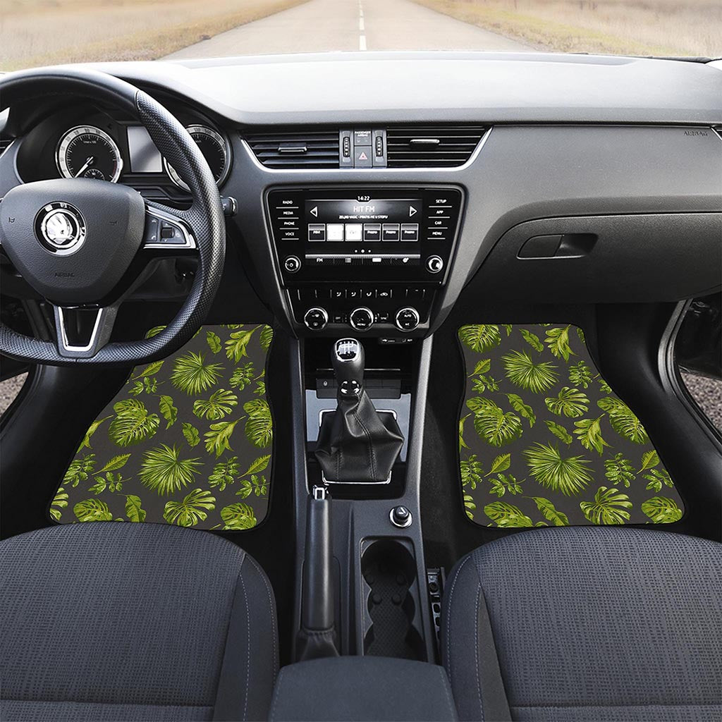 Dark Tropical Leaf Pattern Print Front and Back Car Floor Mats