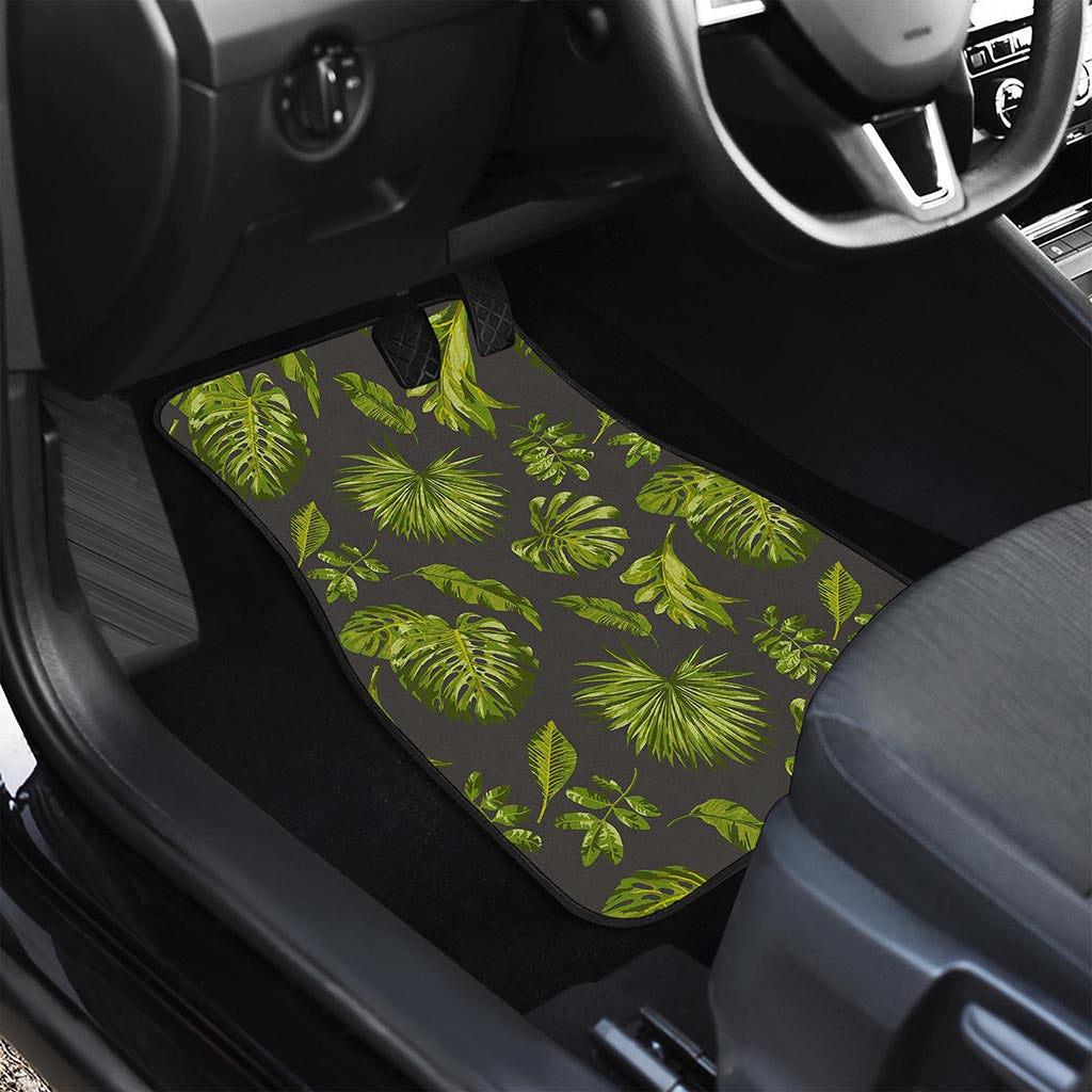 Dark Tropical Leaf Pattern Print Front and Back Car Floor Mats