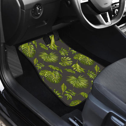Dark Tropical Leaf Pattern Print Front and Back Car Floor Mats