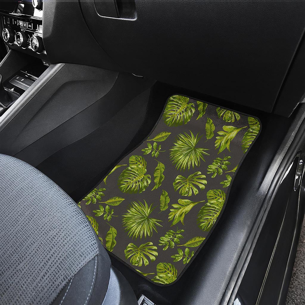 Dark Tropical Leaf Pattern Print Front and Back Car Floor Mats