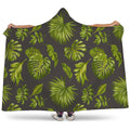 Dark Tropical Leaf Pattern Print Hooded Blanket