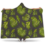 Dark Tropical Leaf Pattern Print Hooded Blanket