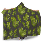 Dark Tropical Leaf Pattern Print Hooded Blanket