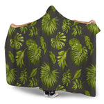 Dark Tropical Leaf Pattern Print Hooded Blanket