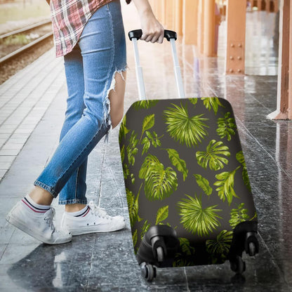 Dark Tropical Leaf Pattern Print Luggage Cover GearFrost