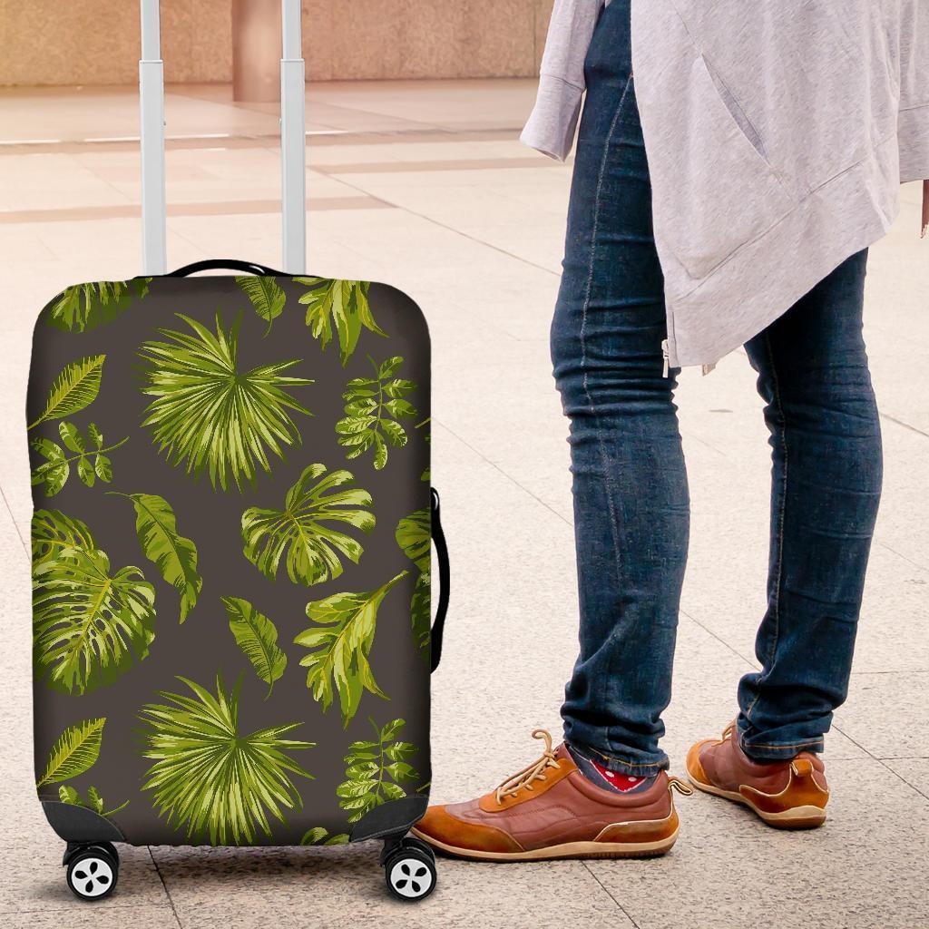 Dark Tropical Leaf Pattern Print Luggage Cover GearFrost