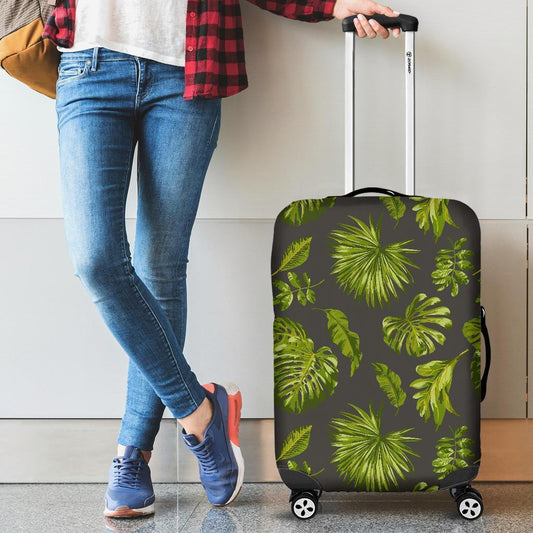 Dark Tropical Leaf Pattern Print Luggage Cover GearFrost