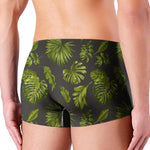 Dark Tropical Leaf Pattern Print Men's Boxer Briefs