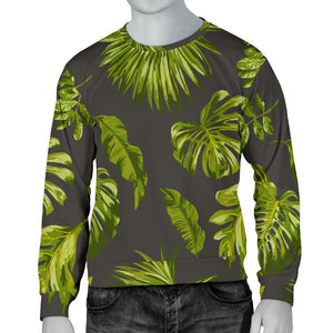 Dark Tropical Leaf Pattern Print Men's Crewneck Sweatshirt GearFrost