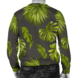 Dark Tropical Leaf Pattern Print Men's Crewneck Sweatshirt GearFrost