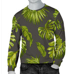 Dark Tropical Leaf Pattern Print Men's Crewneck Sweatshirt GearFrost