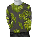 Dark Tropical Leaf Pattern Print Men's Crewneck Sweatshirt GearFrost