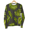 Dark Tropical Leaf Pattern Print Men's Crewneck Sweatshirt